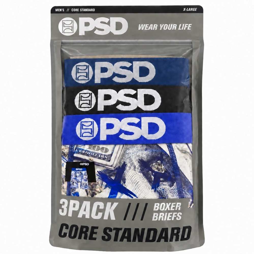 PSD Underwear Mens Core Standard 3 Pack Boxer Briefs XL Money Diamond Graphic